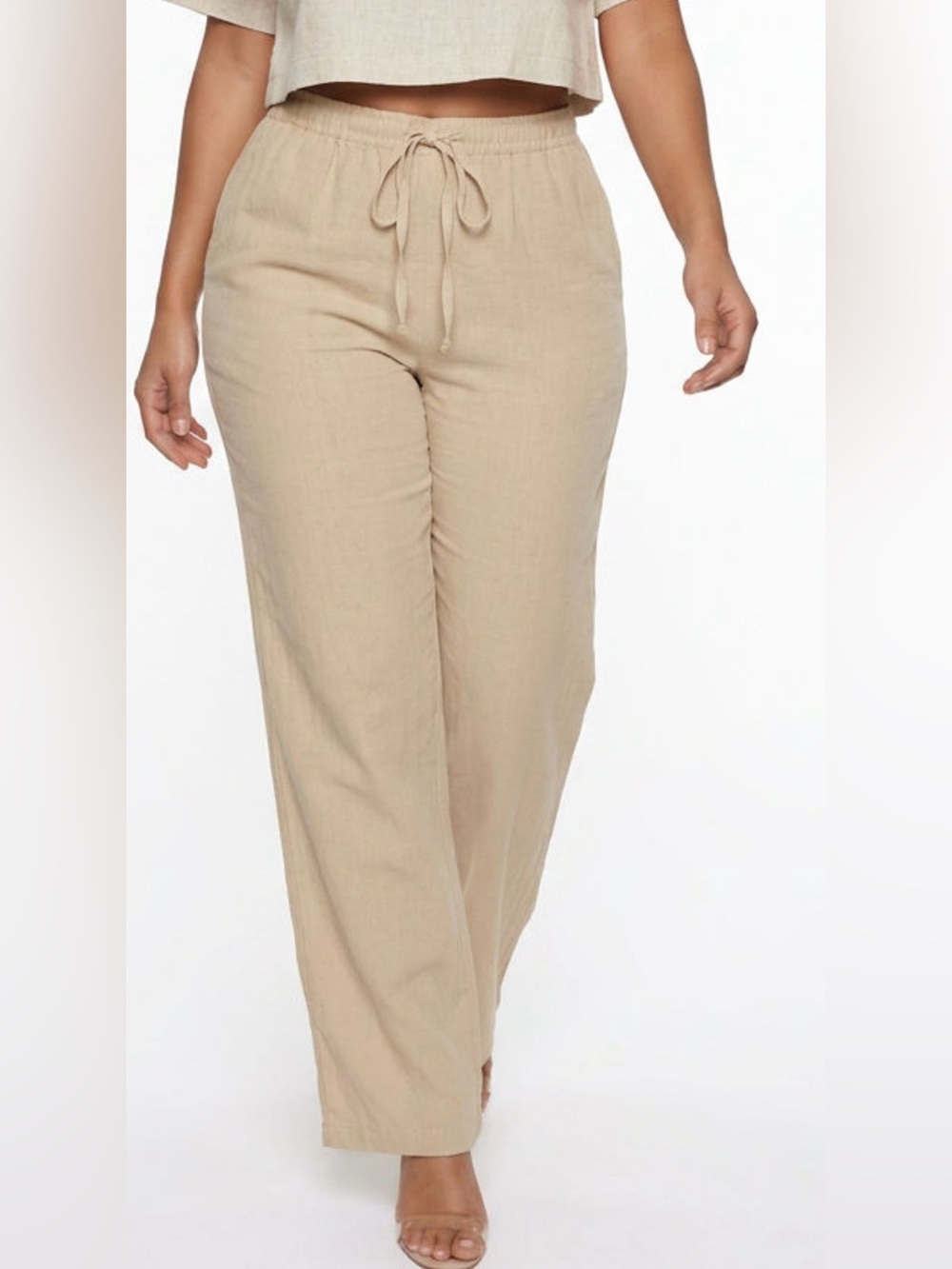 Women's Drawstring Wide-Leg Pants in Beige